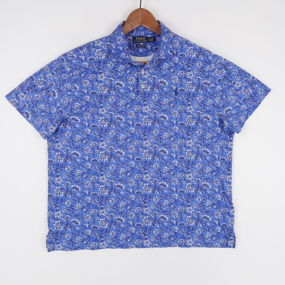 Polo Ralph Lauren Polo Shirt Mens XL Blue Floral Custom Slim Fit Short Sleeve